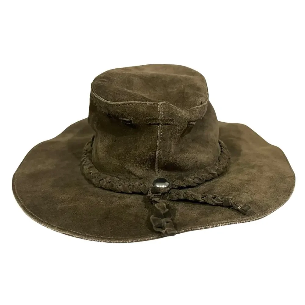 Banana Republic Vintage Suede Outback Hat Safari Braided Band Mens Sz M/L